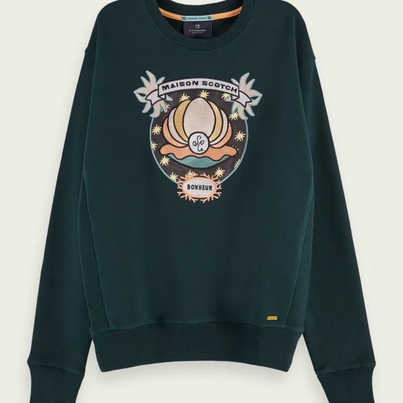 Scotch & Soda Dark Green Long Sleeve Cotton Artwork Sweatshirt Size Small - Picture 5 of 9